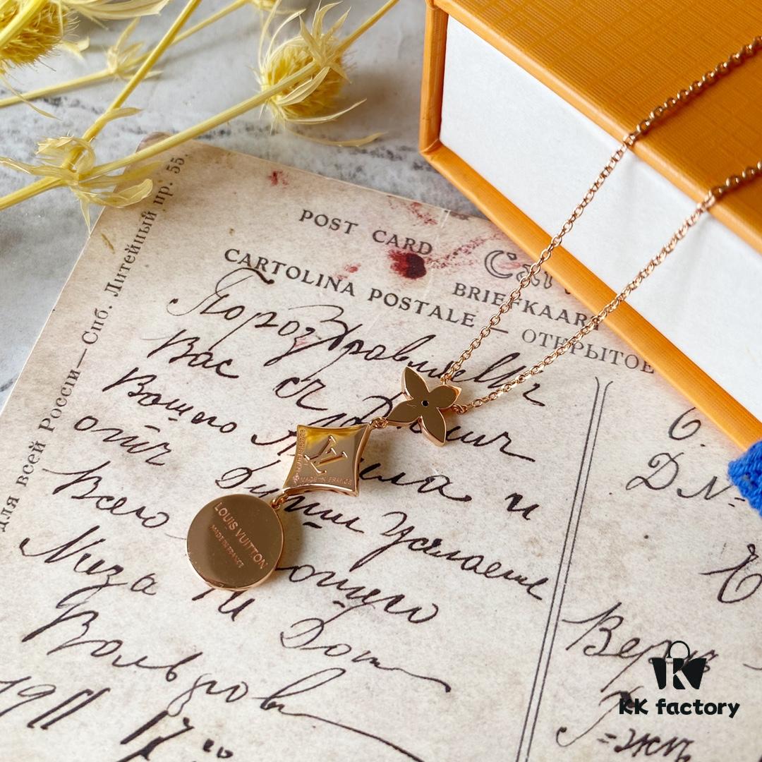 LV Round White Mother-of-Pearl Three Flower Necklace in 925 Sterling Silver with 18K Rose Gold Plating