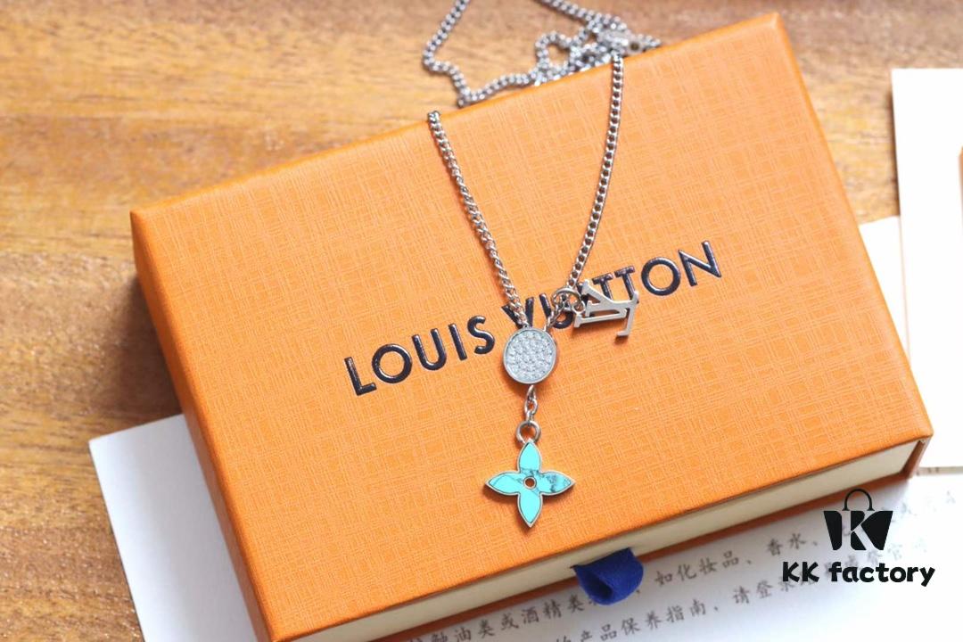 Louis Vuitton Opal Green Floral Letter Couple Necklace