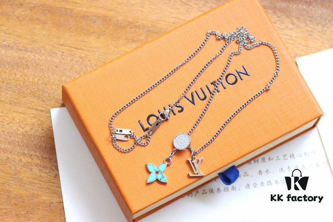 Louis Vuitton Opal Green Floral Letter Couple Necklace