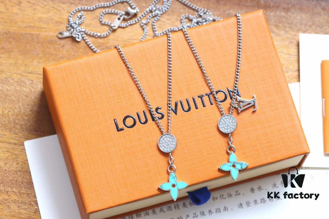 Louis Vuitton Opal Green Floral Letter Couple Necklace