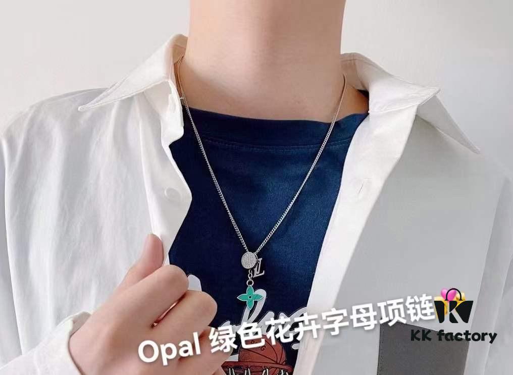 Louis Vuitton Opal Green Floral Letter Couple Necklace