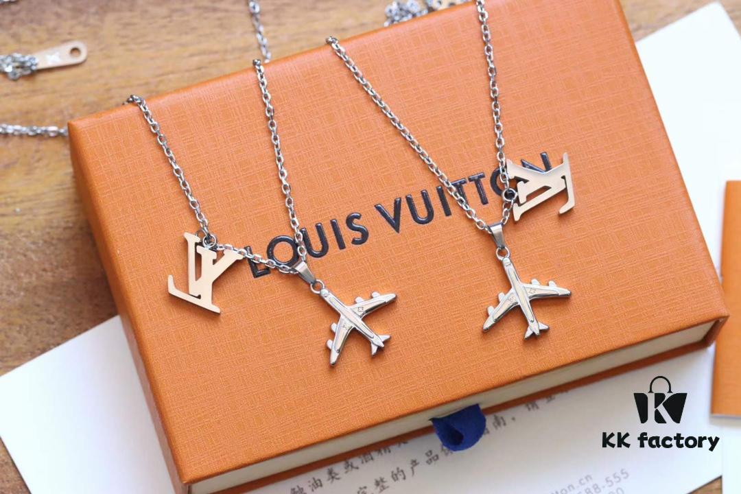 Louis Vuitton Plane Silver Aircraft Couple Necklace
