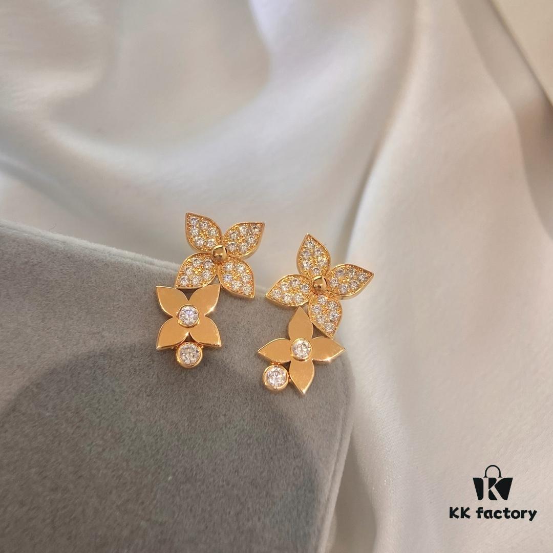 Hand-set Diamond CNC High Version Dogwood Flower Stud Earrings