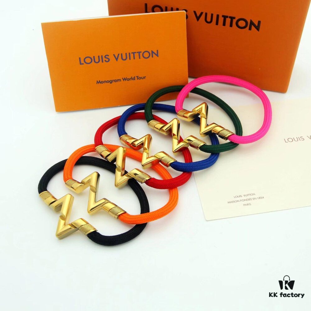 LV Braided Bracelet in Colorful Volt Play 18K Gold Bracelet with Interlocking L and V Motif