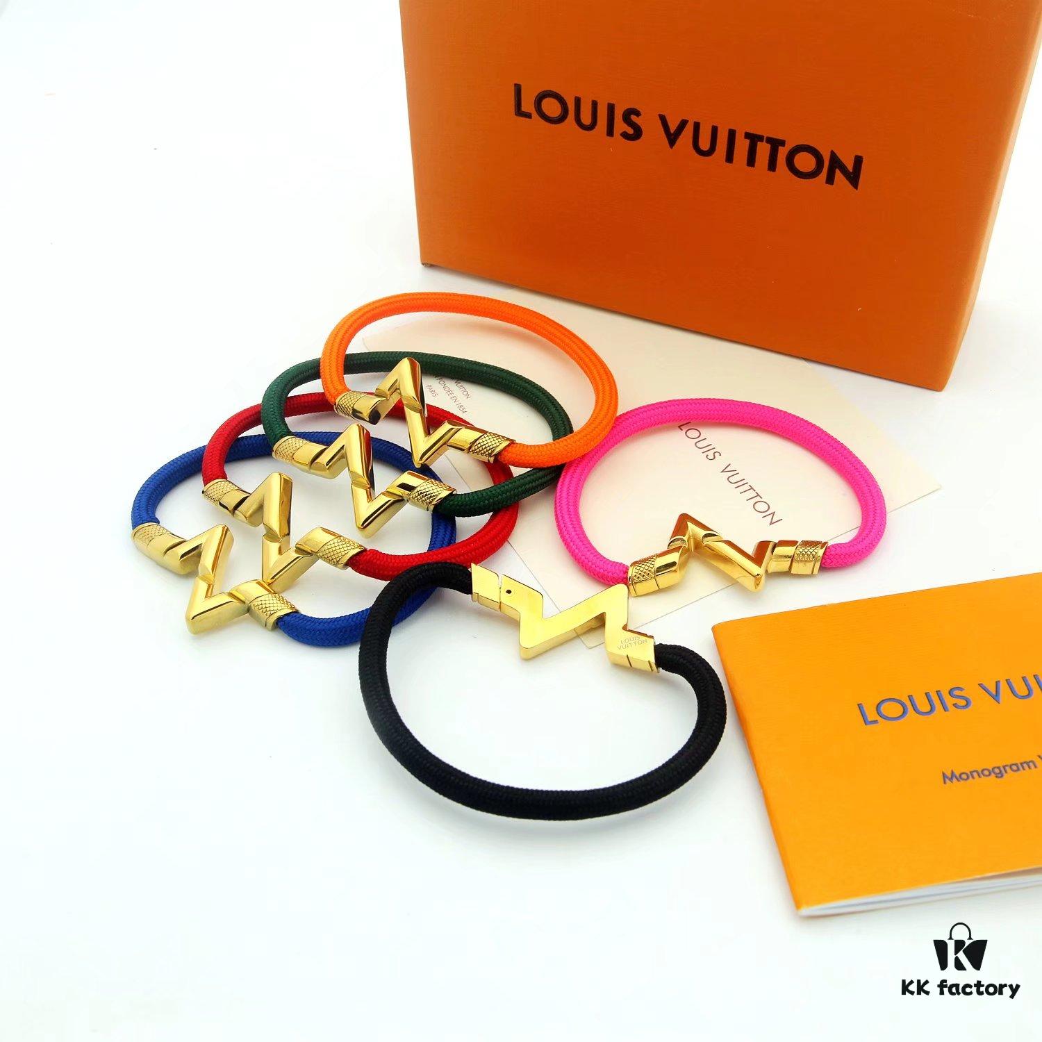 LV Braided Bracelet in Colorful Volt Play 18K Gold Bracelet with Interlocking L and V Motif