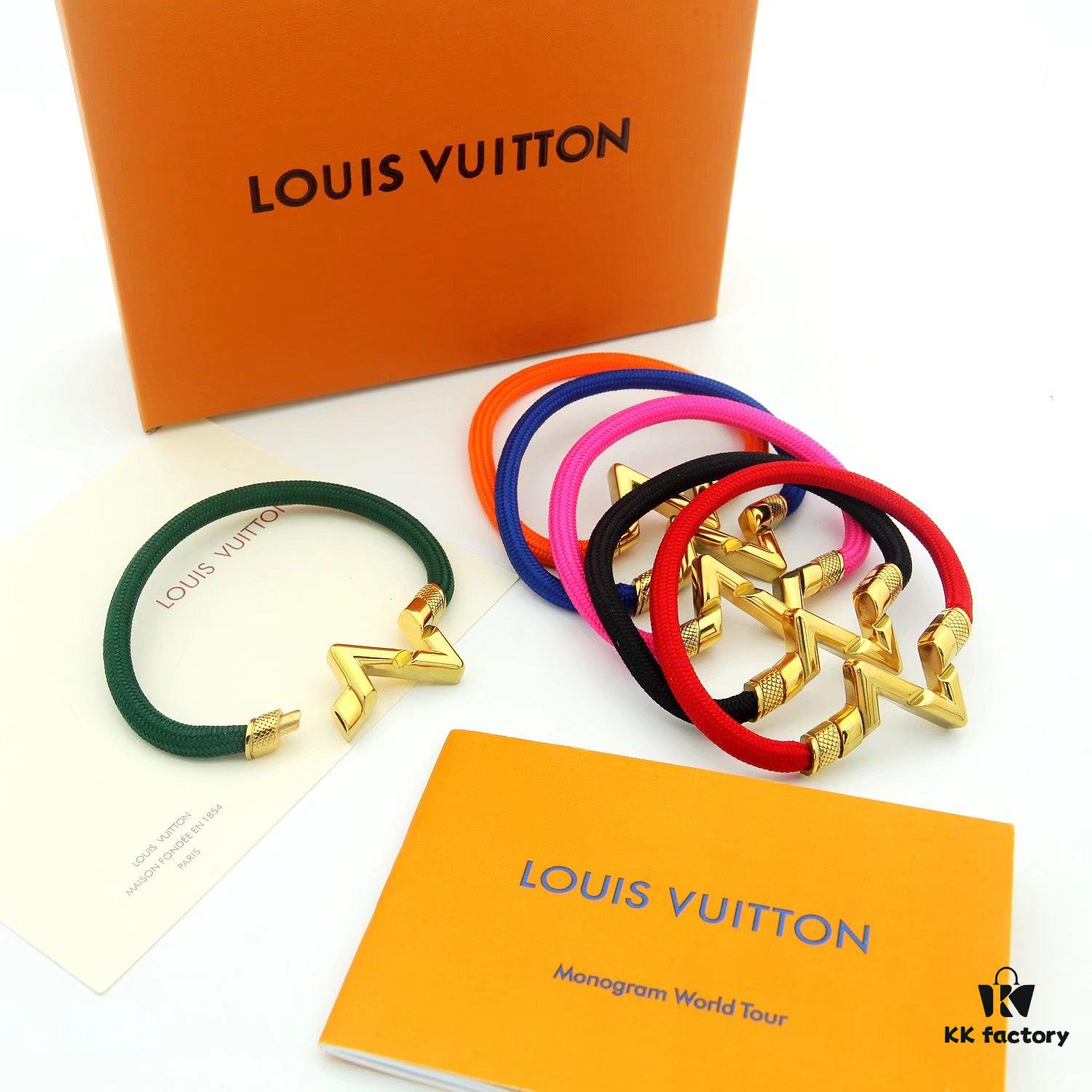 LV Braided Bracelet in Colorful Volt Play 18K Gold Bracelet with Interlocking L and V Motif