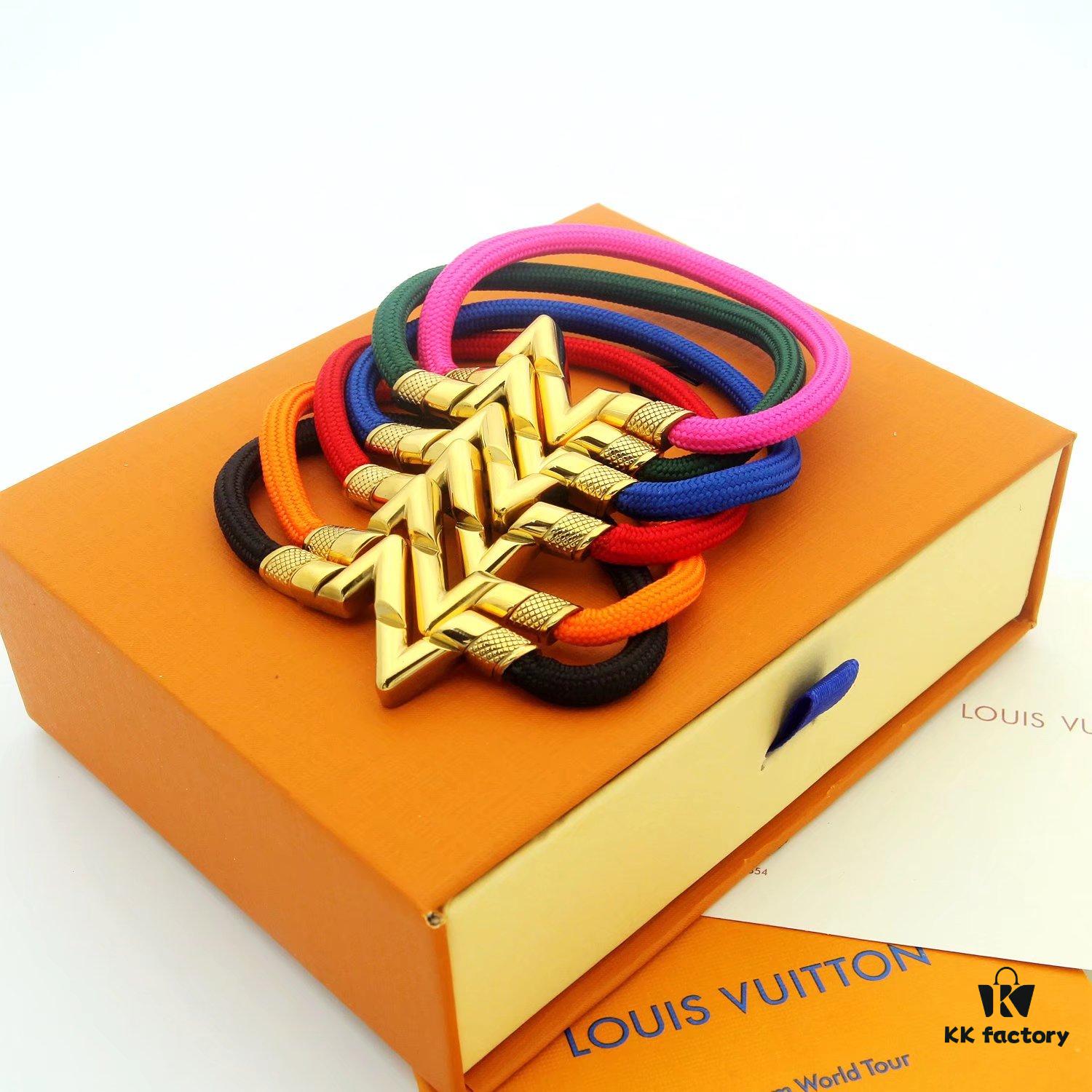 LV Braided Bracelet in Colorful Volt Play 18K Gold Bracelet with Interlocking L and V Motif