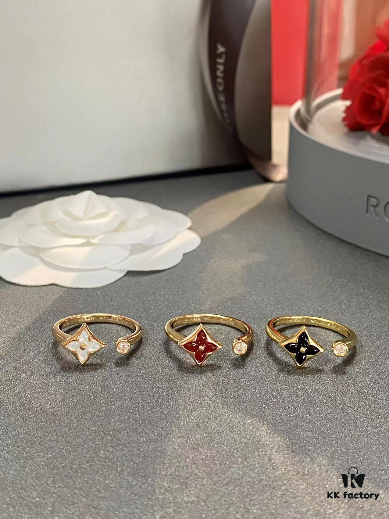 New Arrival Louis Vuitton LV Mother-of-Pearl Clover Double Flower Ring Set, Minimalist and Elegant Style, Classic Versatile Jewelry, Premium German-Imported V Gold Plated with Thick Gold Coating, Default Rose Gold, Available in Yellow and White Gold
