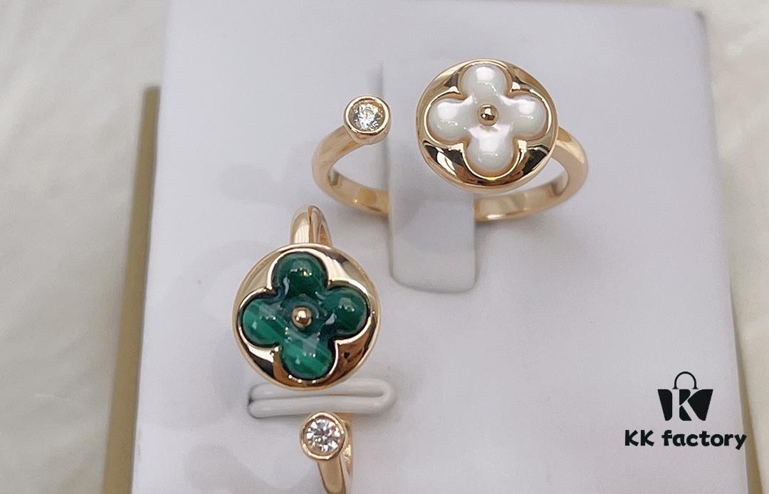 Color Blossom High Jewelry Ring in V Gold with White Shell, Red Carnelian, Peacock Green, and Black Onyx