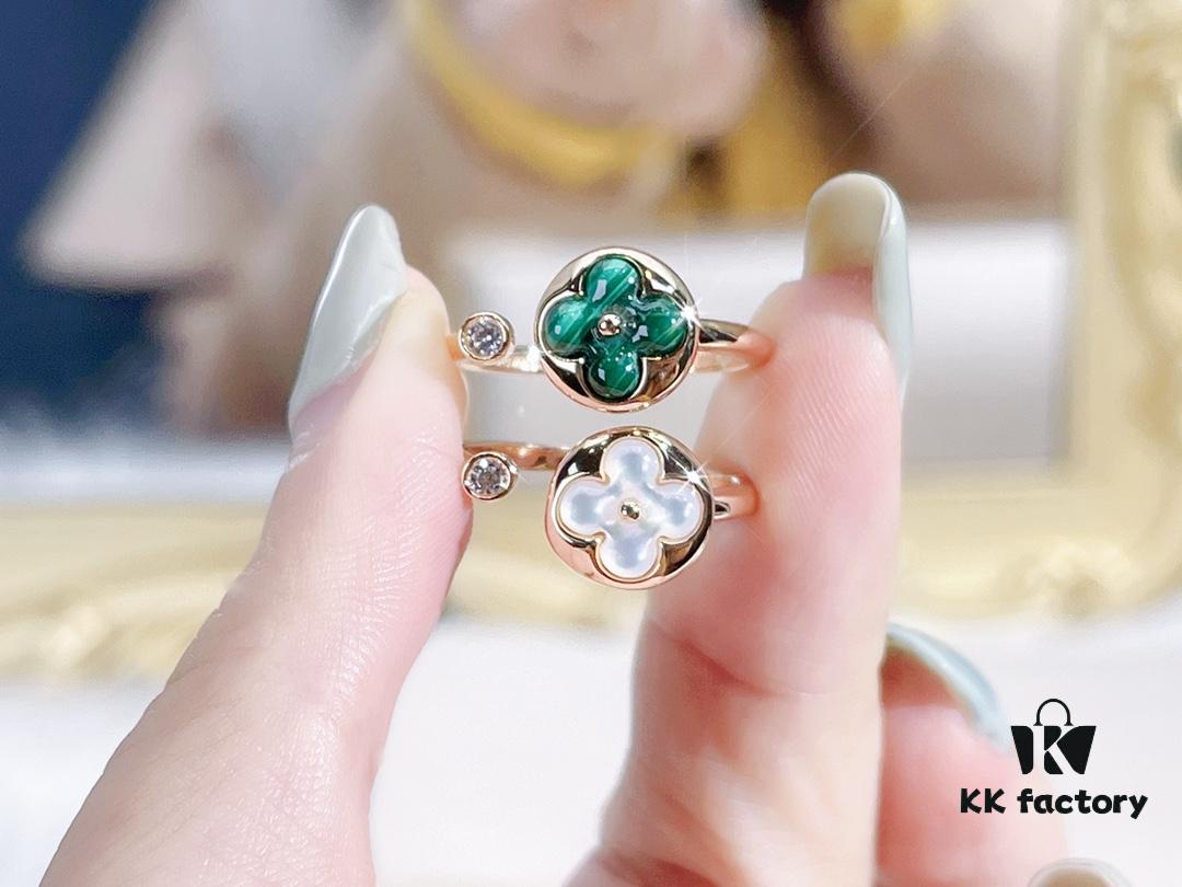 Color Blossom High Jewelry Ring in V Gold with White Shell, Red Carnelian, Peacock Green, and Black Onyx