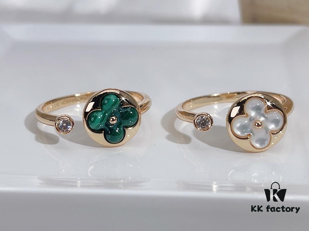 Color Blossom High Jewelry Ring in V Gold with White Shell, Red Carnelian, Peacock Green, and Black Onyx