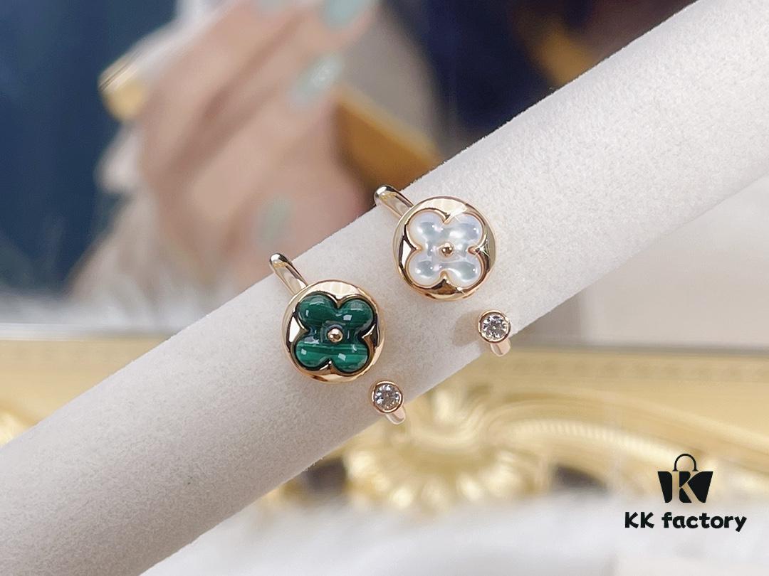 Color Blossom High Jewelry Ring in V Gold with White Shell, Red Carnelian, Peacock Green, and Black Onyx