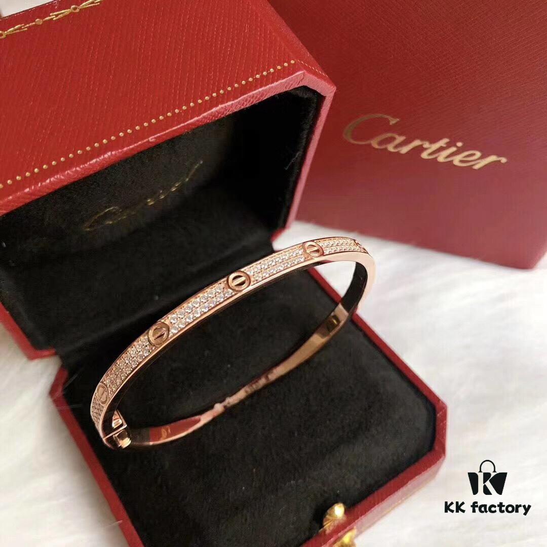 Cartier Narrow Style Diamond-Paved Bracelet, S925 Sterling Silver with Thick Gold Plating, Rose Gold/Gold/Platinum, Adjustable Fit, Celebrity-Inspired Design