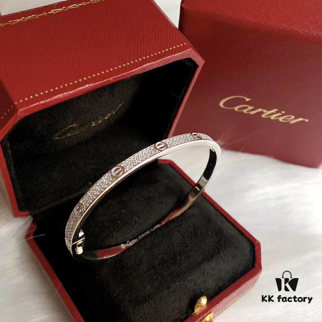 Cartier Narrow Style Diamond-Paved Bracelet, S925 Sterling Silver with Thick Gold Plating, Rose Gold/Gold/Platinum, Adjustable Fit, Celebrity-Inspired Design
