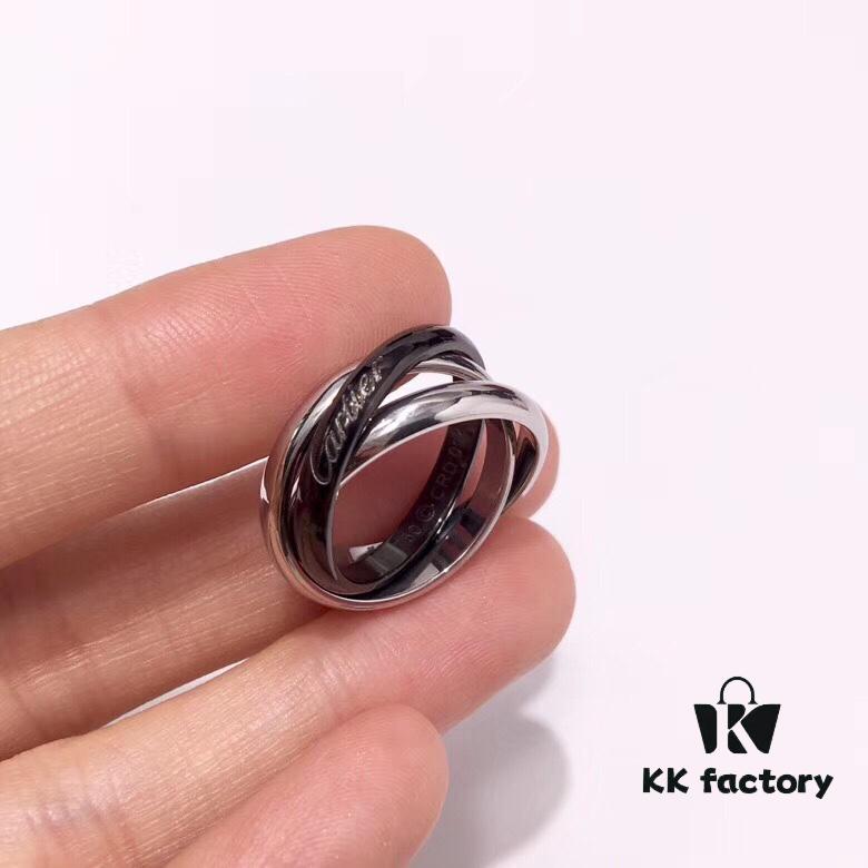 Cartier Trinity Black-Inlay Stainless Steel Smooth Ring