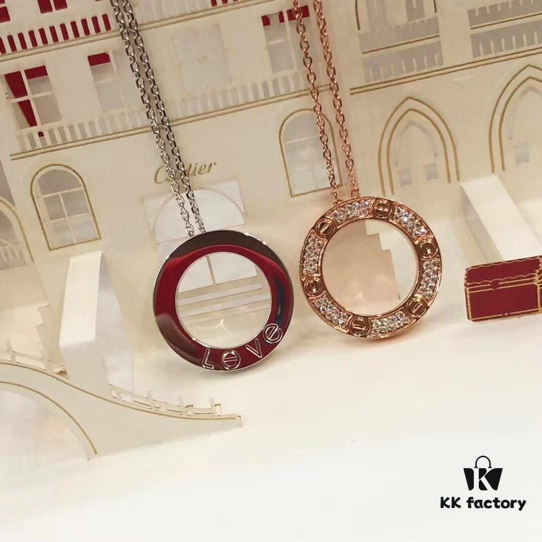 Bestseller New Arrival CARTIER Love Series Diamond-Paved Round Necklace in White Gold and Rose Gold