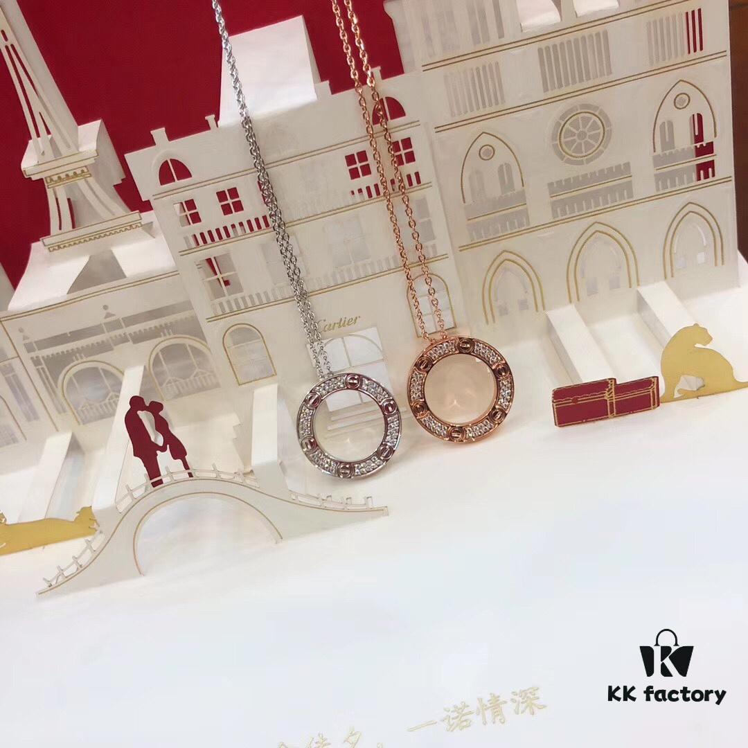 Bestseller New Arrival CARTIER Love Series Diamond-Paved Round Necklace in White Gold and Rose Gold