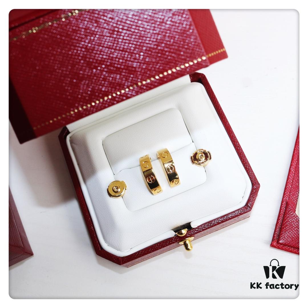 Cartier Love Earrings Studs, Rose Gold, White Gold, Yellow Gold, Original Saucer Backs, German Imported Silver with Thick Gold Plating