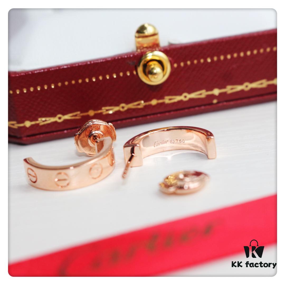 Cartier Love Earrings Studs, Rose Gold, White Gold, Yellow Gold, Original Saucer Backs, German Imported Silver with Thick Gold Plating