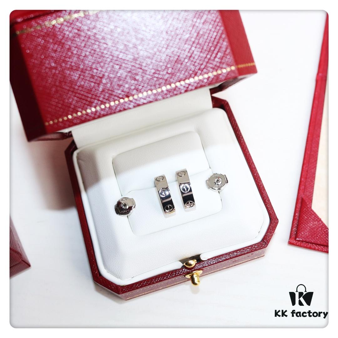 Cartier Love Earrings Studs, Rose Gold, White Gold, Yellow Gold, Original Saucer Backs, German Imported Silver with Thick Gold Plating