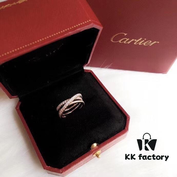 Cartier 2020 New Arrival Cross Three-Row Diamond Ring, a Timeless Design, Simple and Elegant, Versatile and Sophisticated, Crafted with Premium German Imported S925 Sterling Silver Plated with Thick Gold