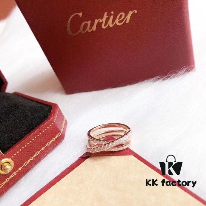Cartier 2020 New Arrival Cross Three-Row Diamond Ring, a Timeless Design, Simple and Elegant, Versatile and Sophisticated, Crafted with Premium German Imported S925 Sterling Silver Plated with Thick Gold