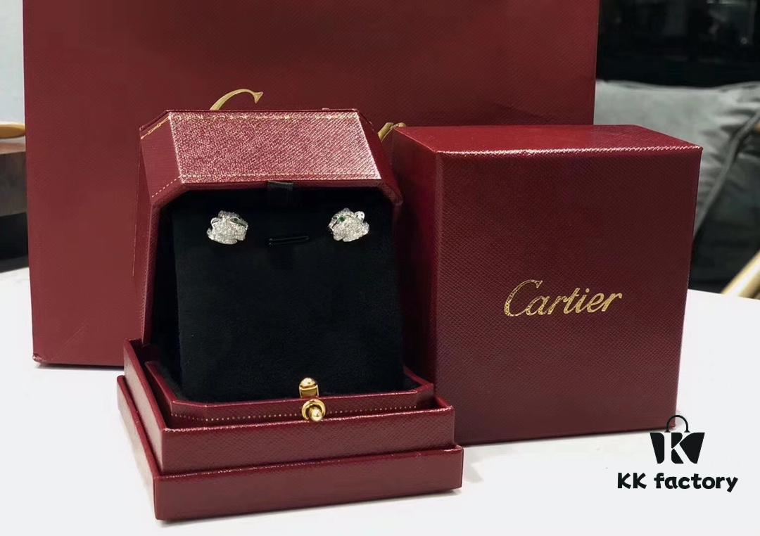 Cartier Luxury Panther Head Stud Earrings, Clip-on Design, Elegant and Noble, Classic Aristocratic Style, Fully Paved with AAAA Sparkling Cubic Zirconia, 18K Gold Plated Finish