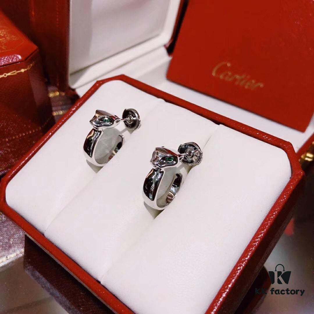 Seiko Version 👼 Cartier Panther Head Earrings 🎈 Latest Hot-Selling Cartier Leopard Green Emerald Studs