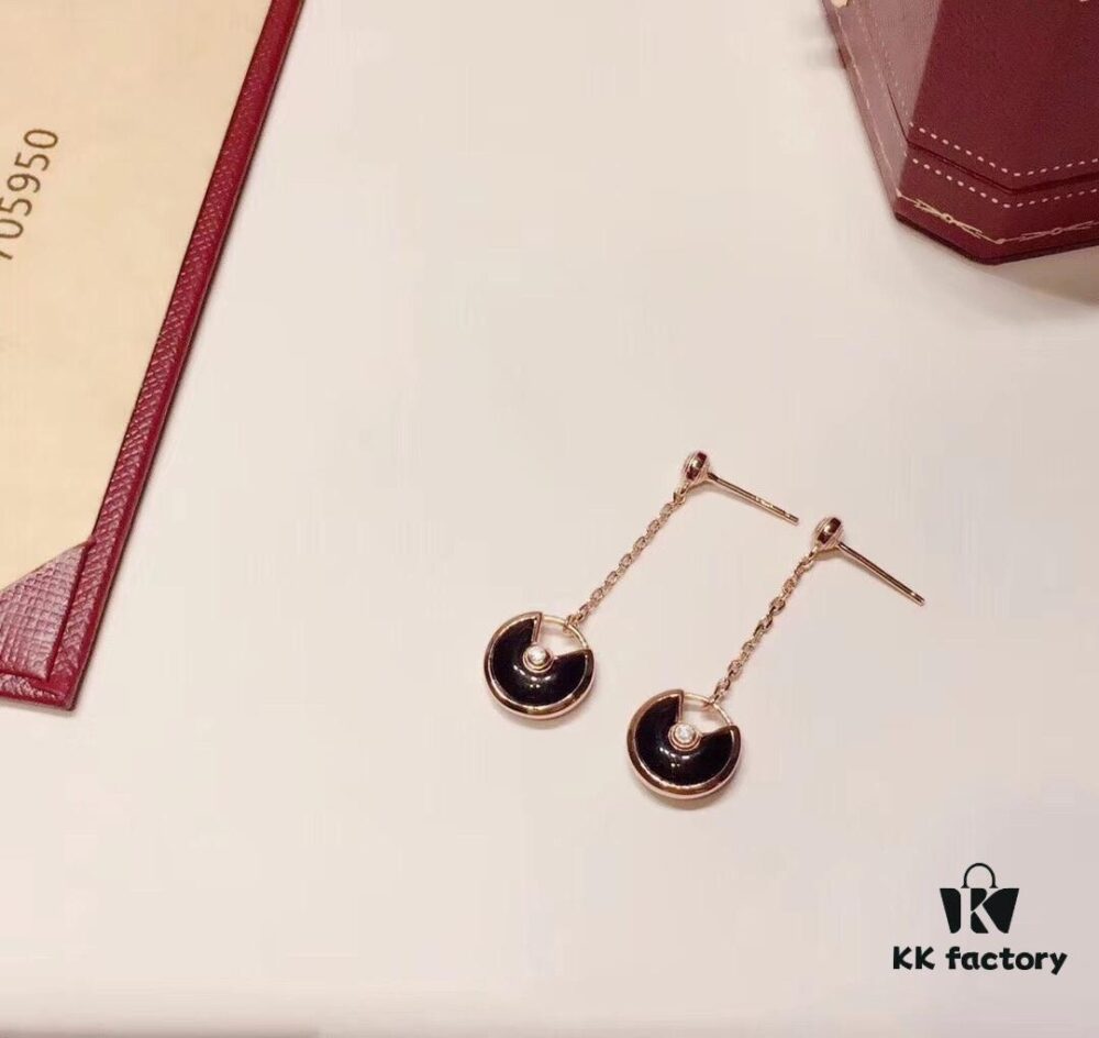 Cartier-Style High-End Double-Sided Pendant Stud Earrings, 925 Sterling Silver with Red, White, and Black Gemstones, Symbolizing Different Love Messages, Available in Rose Gold, White Gold, and Yellow Gold