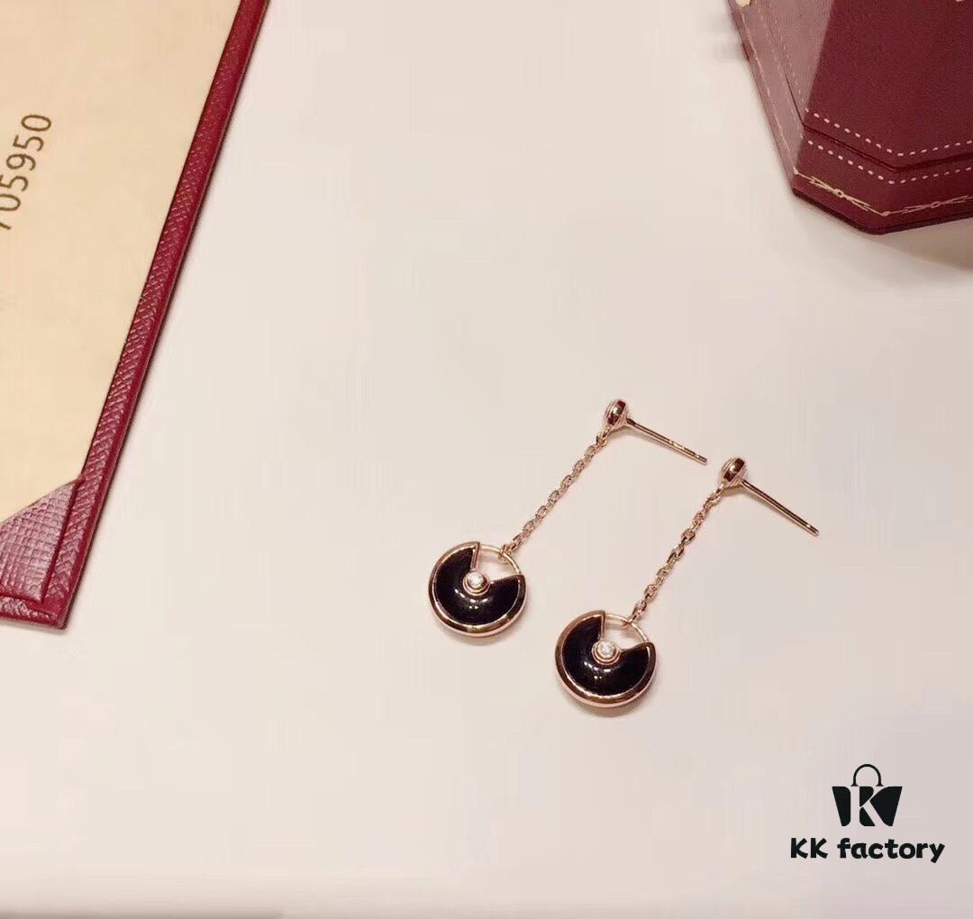 Cartier-Style High-End Double-Sided Pendant Stud Earrings, 925 Sterling Silver with Red, White, and Black Gemstones, Symbolizing Different Love Messages, Available in Rose Gold, White Gold, and Yellow Gold