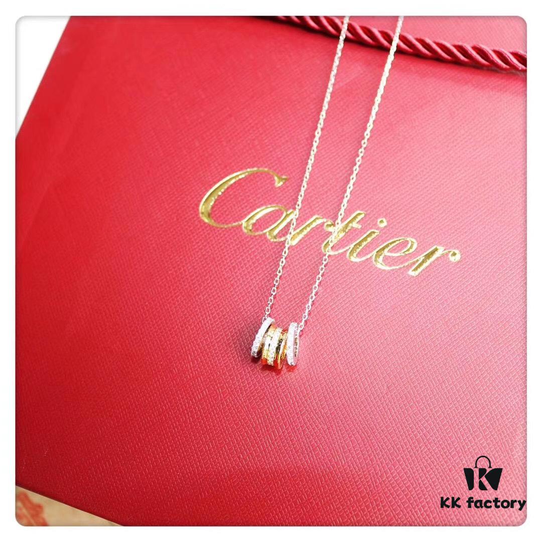 Cartier-style Classic Three-Ring Adjustable Necklace S925 Sterling Silver Plated 18K Real Gold with Imported Simulated Diamonds, Luxury Dual-Tone Plating, Detachable for Versatile Styling