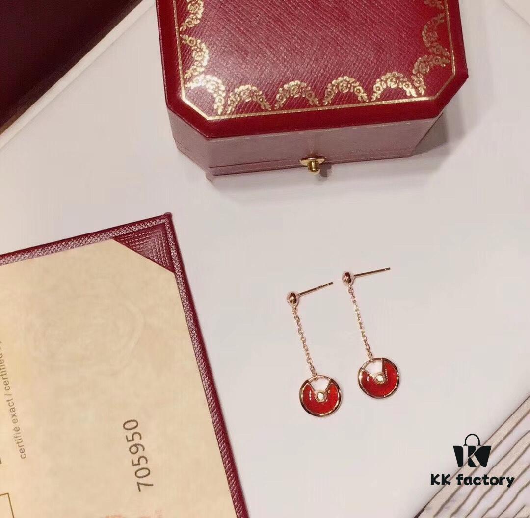 Cartier-Style High-End Double-Sided Pendant Stud Earrings, 925 Sterling Silver with Red, White, and Black Gemstones, Symbolizing Different Love Messages, Available in Rose Gold, White Gold, and Yellow Gold