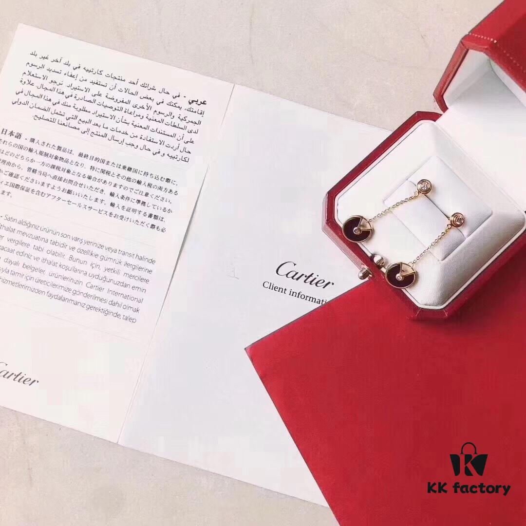 Cartier-Style High-End Double-Sided Pendant Stud Earrings, 925 Sterling Silver with Red, White, and Black Gemstones, Symbolizing Different Love Messages, Available in Rose Gold, White Gold, and Yellow Gold