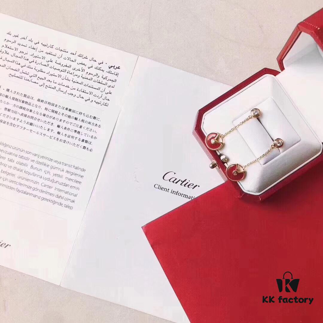 Cartier-Style High-End Double-Sided Pendant Stud Earrings, 925 Sterling Silver with Red, White, and Black Gemstones, Symbolizing Different Love Messages, Available in Rose Gold, White Gold, and Yellow Gold