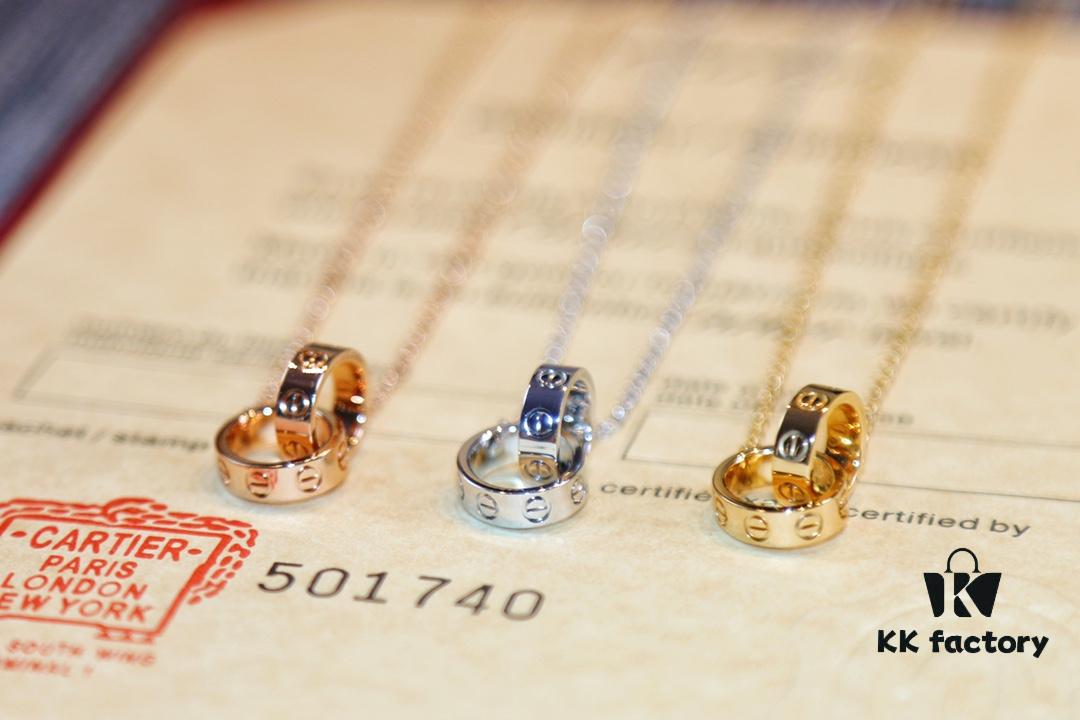 Classic Bestseller CARTIER Love Series Double Ring Necklace CNC Precision Crafted Plated Gold Tone