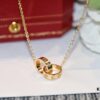 Classic Bestseller CARTIER Love Series Double Ring Necklace CNC Precision Crafted Plated Gold Tone