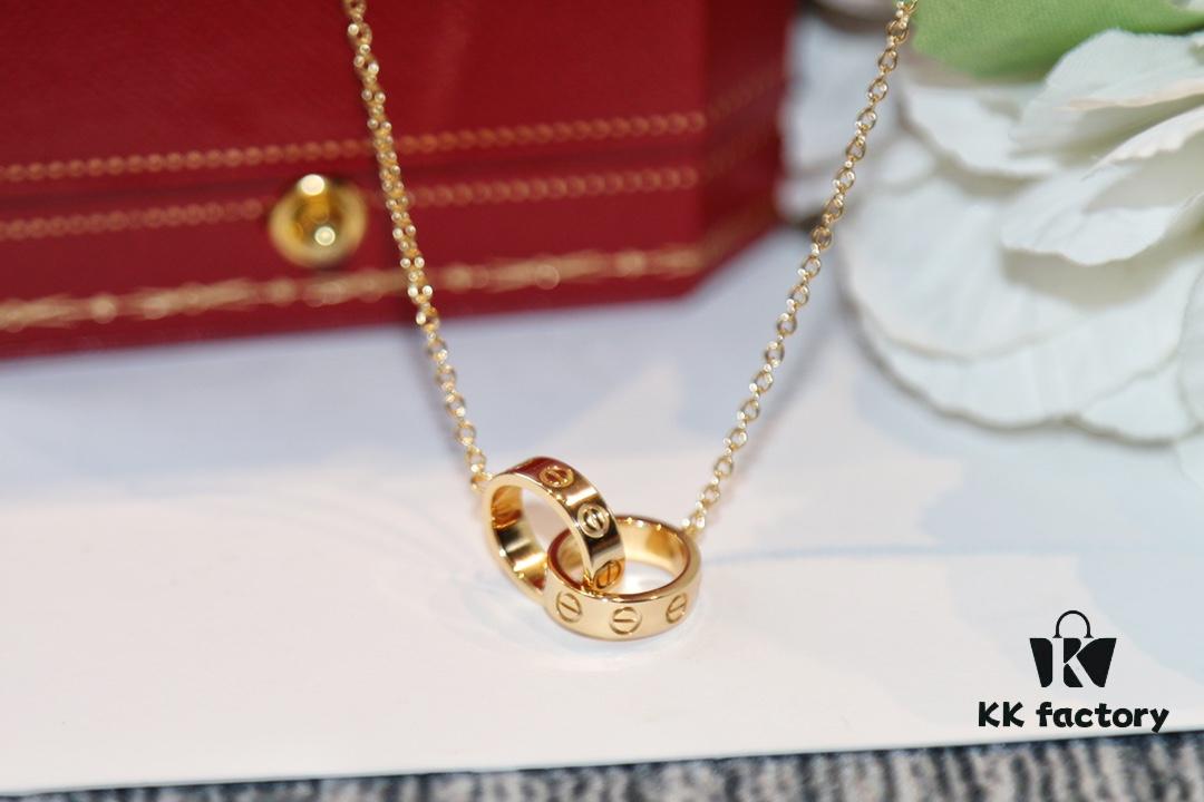Classic Bestseller CARTIER Love Series Double Ring Necklace CNC Precision Crafted Plated Gold Tone