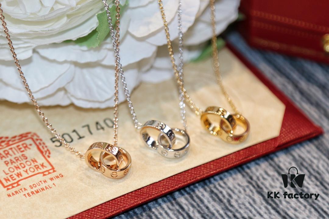 Classic Bestseller CARTIER Love Series Double Ring Necklace CNC Precision Crafted Plated Gold Tone