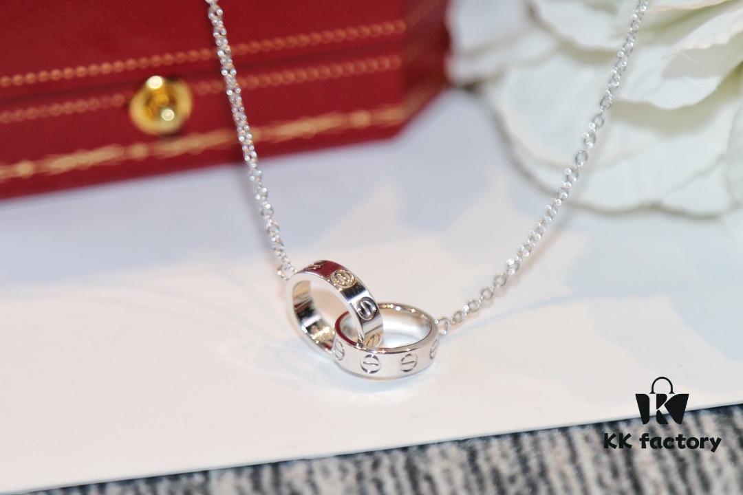 Classic Bestseller CARTIER Love Series Double Ring Necklace CNC Precision Crafted Plated Gold Tone
