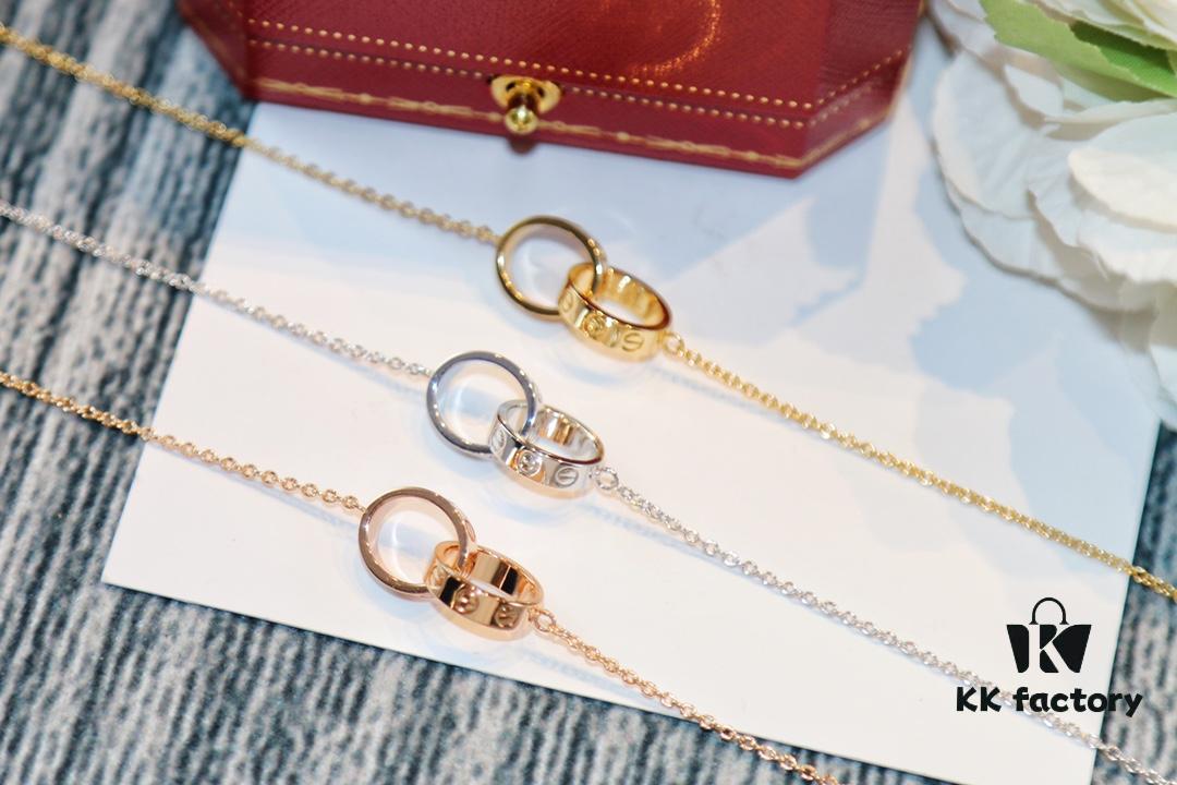 Classic Bestseller CARTIER Love Series Double Ring Necklace CNC Precision Crafted Plated Gold Tone