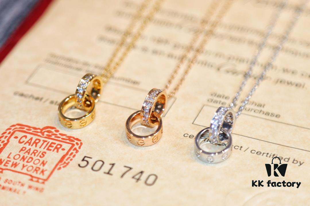 Classic Bestseller - CNC Precision Crafted CARTIER LOVE Series Diamond Double Ring Necklace