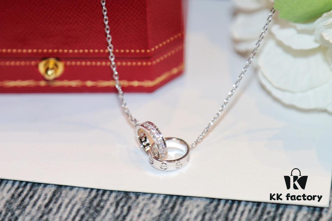 Classic Bestseller - CNC Precision Crafted CARTIER LOVE Series Diamond Double Ring Necklace