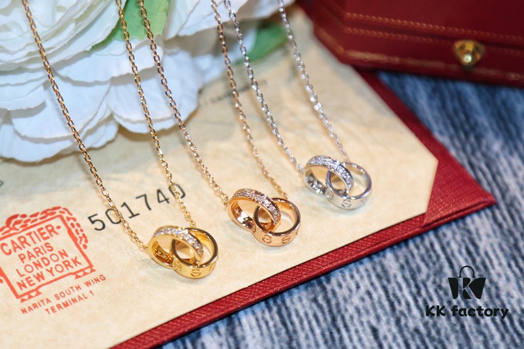 Classic Bestseller - CNC Precision Crafted CARTIER LOVE Series Diamond Double Ring Necklace