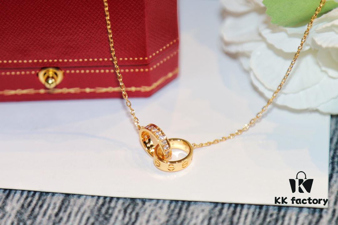 Classic Bestseller - CNC Precision Crafted CARTIER LOVE Series Diamond Double Ring Necklace