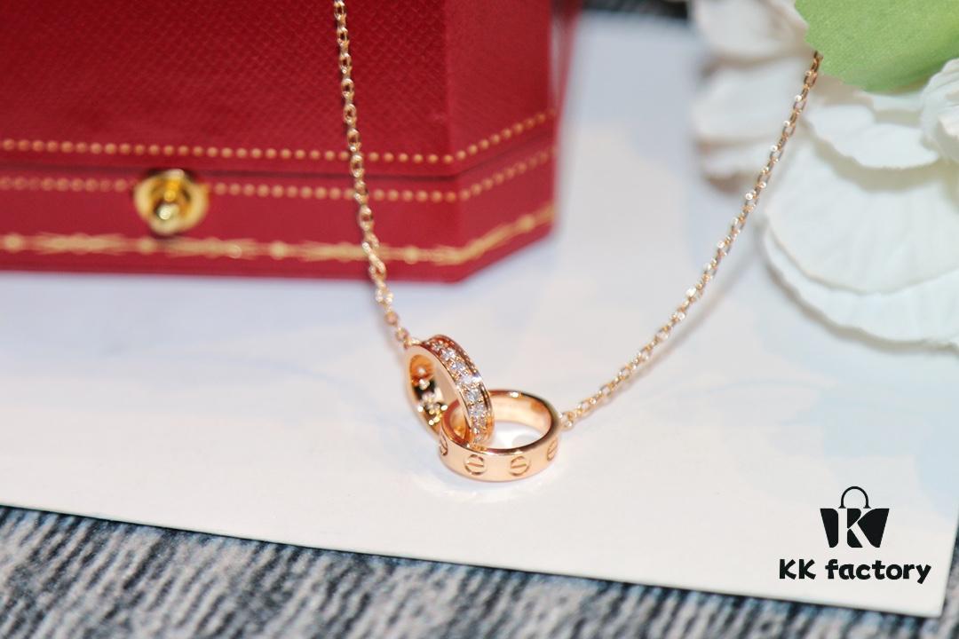 Classic Bestseller - CNC Precision Crafted CARTIER LOVE Series Diamond Double Ring Necklace
