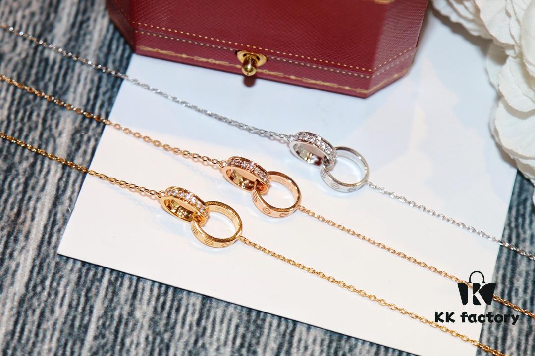 Classic Bestseller - CNC Precision Crafted CARTIER LOVE Series Diamond Double Ring Necklace