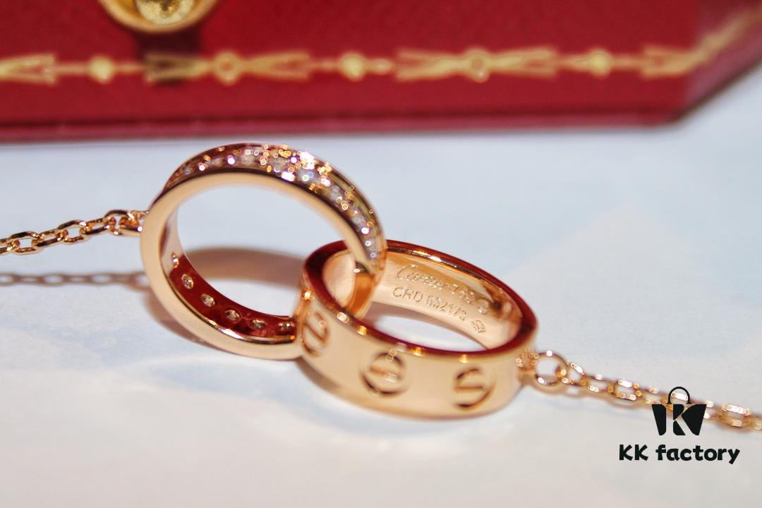 Classic Bestseller - CNC Precision Crafted CARTIER LOVE Series Diamond Double Ring Necklace