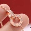 New Arrival 💗 Cartier Rose Gold Double Ring Full Diamond Round Pendant Necklace