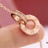 New Arrival 💗 Cartier Rose Gold Double Ring Full Diamond Round Pendant Necklace