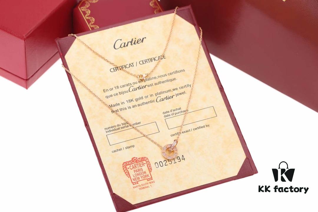 New Arrival 💗 Cartier Rose Gold Double Ring Full Diamond Round Pendant Necklace